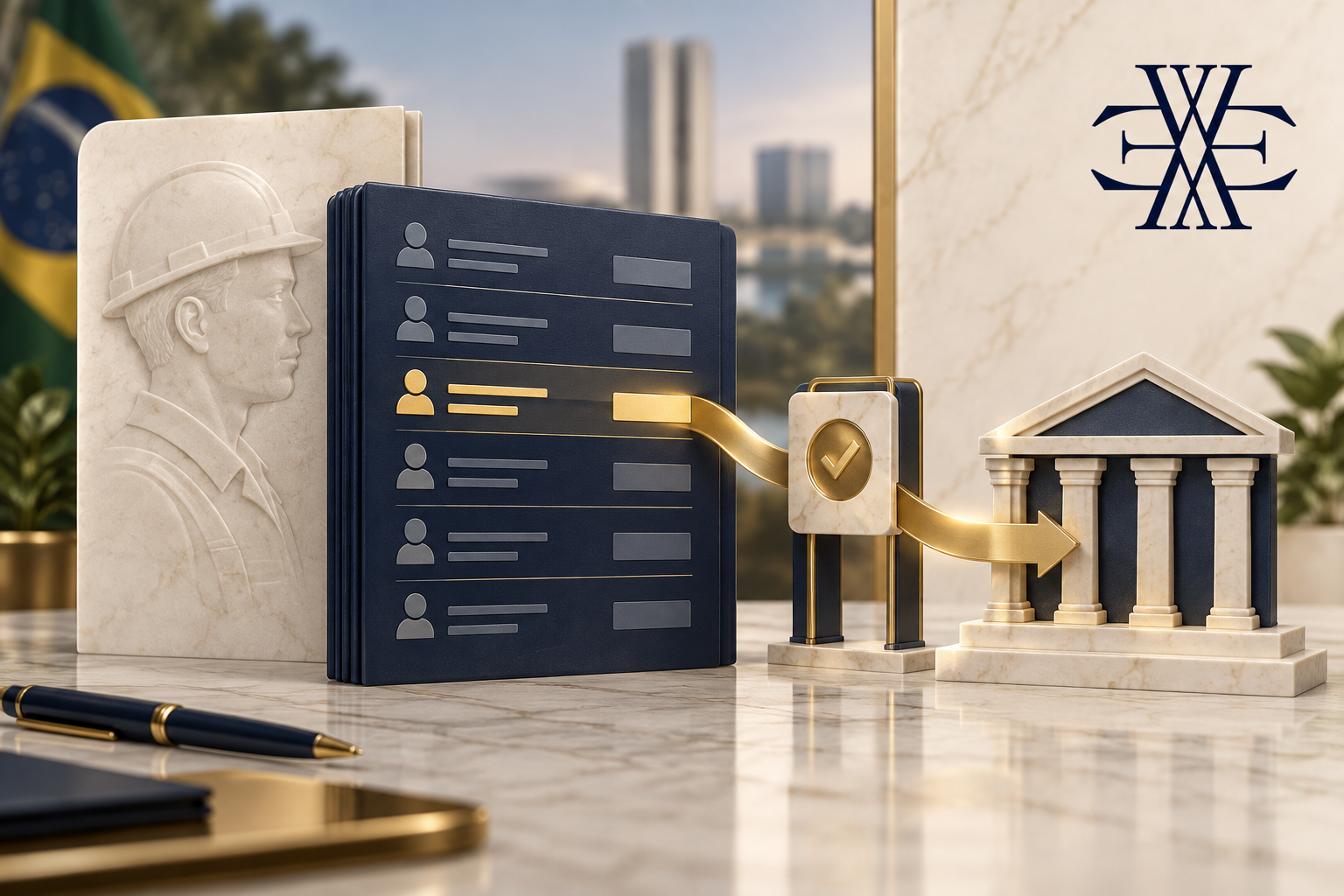 Payroll loan remittance controls; original editorial illustration with Ewaider official monogram