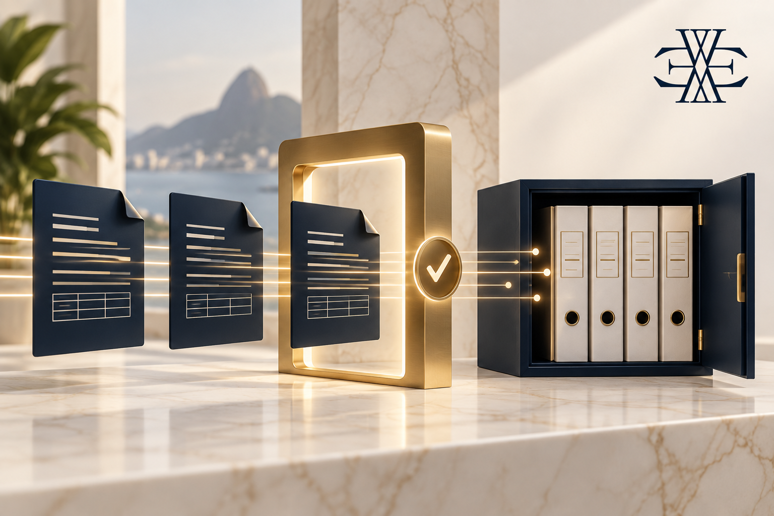 eSocial data validation; original editorial illustration with Ewaider official monogram