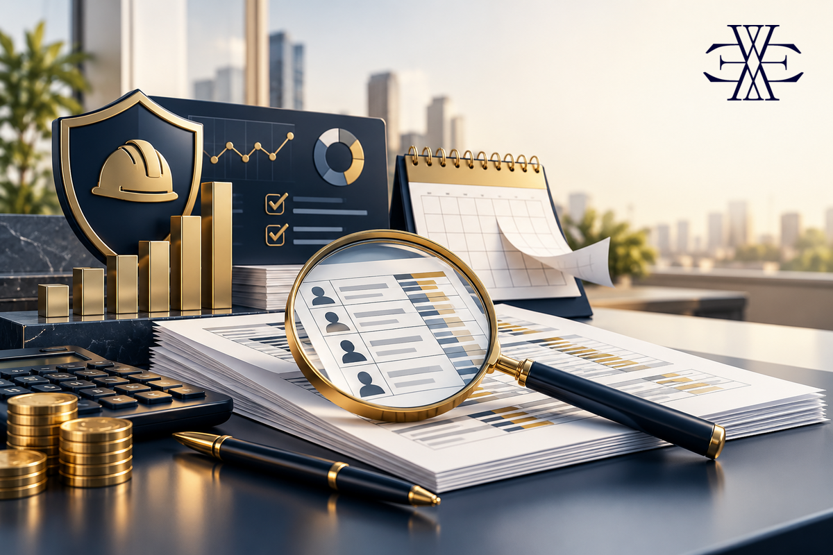 Employer safety performance, payroll data and 2027 review; original Ewaider editorial illustration with official logo